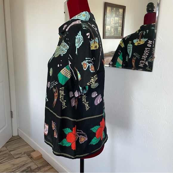 Nicole Miller New York Top 100% Linen Tropical Print Size Large Excellent! - Picture 5 of 11